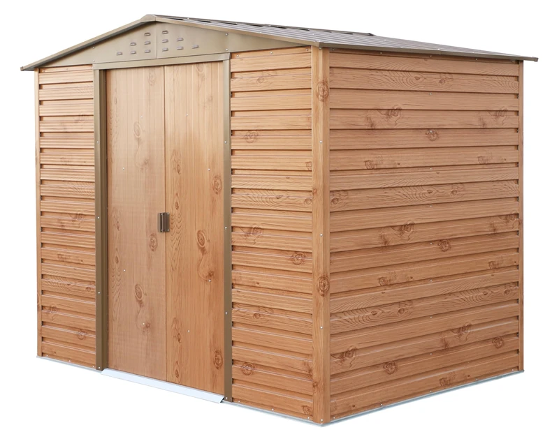 Duramax ALPINE 8 x 6 (4.79 m2) Garden Shed with Metal Base, Hot-Dipped Galvanized Steel Outdoor Shed, Strong Reinforced Roof, Maintenance-Free & Weather-Resistant Metal Storage Shed, Woodgrain