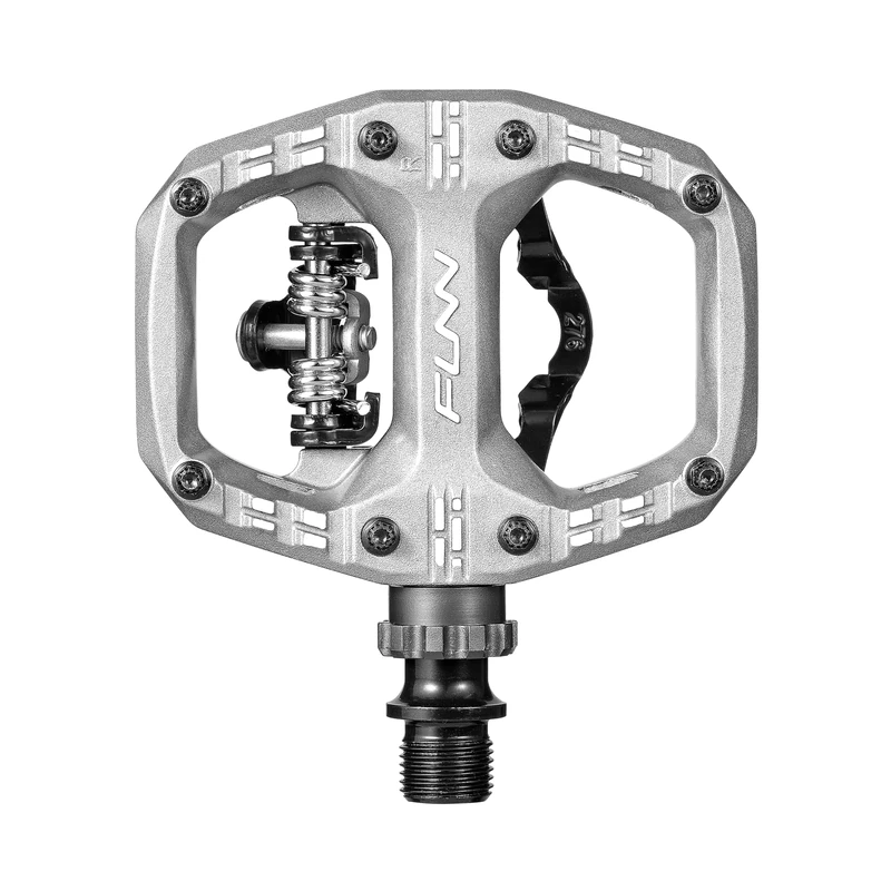 Funn Clast Clip-In Pedals with Dual Platform for MTB, Commuting, Touring, SPD-Compatible Clipless Pedal on One Side, Flat Platform on the Other (Silver)