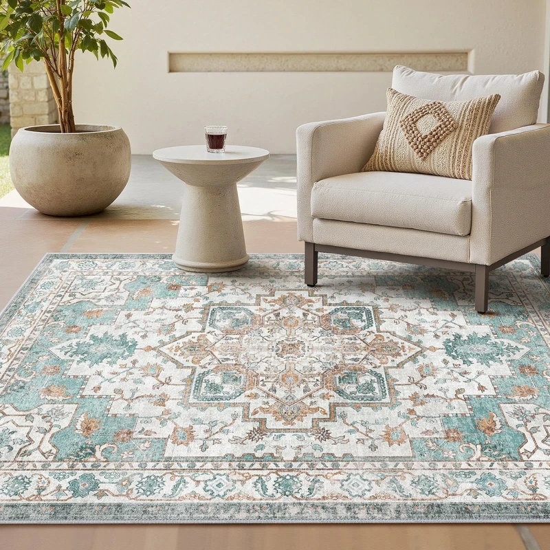 GENIMO Machine Washable Rugs Living Room, 160x230cm, Vintage Rug, Boho Area Rugs, Non-Slip Carpet, Low Pile, Non-Shedding, Traditional Oriental Printed Design, Dining Room, Home Office, Bedroom