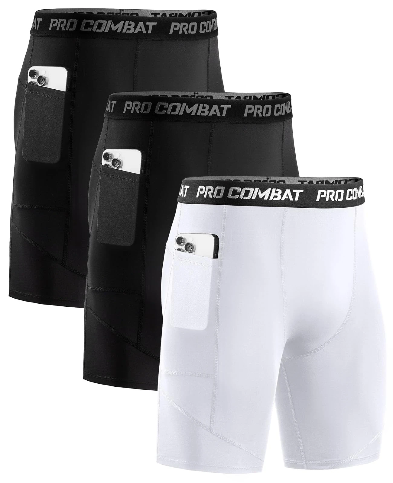 Niksa 3 Packs Compression Shorts Men Gym Running Sports Anti Chafing Underwear Base Layer Shorts Sports Undershorts Quick-Drying Fabric Men’s Workout Shorts, Black White, M