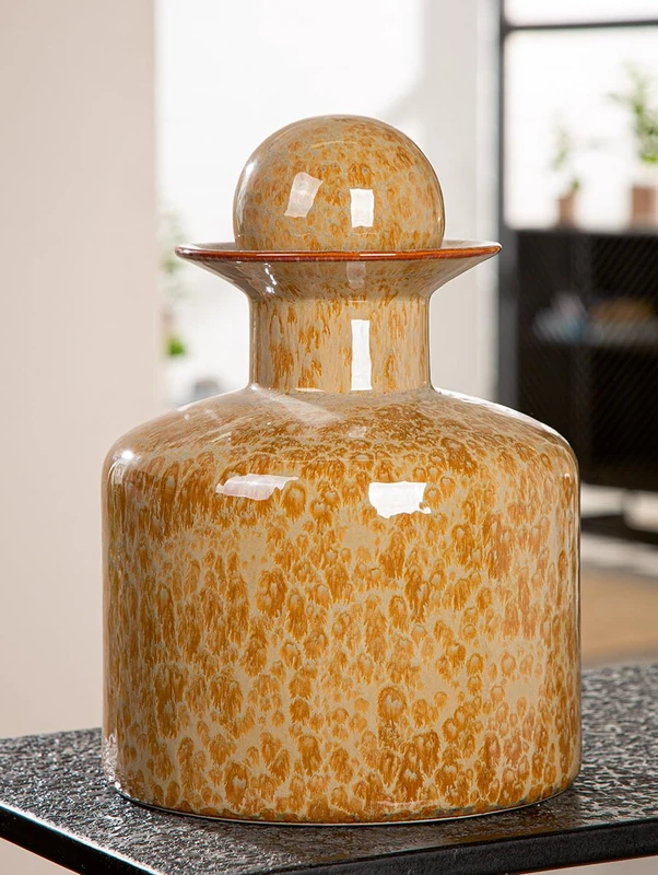 GILDE Mora Ceramic Lid Vase, Brown, 29 cm Height, 21 cm Diameter, Decorative Vase - Image 1
