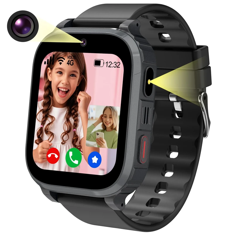 Ruopoem Kids Smart Watch Boys Girls - 4G Smart Watch for Kids GPS Tracker Watch Phone Video Call SOS Voice Chat Games School Mode Alarm, KidsWatch Toy Birthday Gifts for 4-12 Years Old