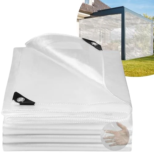 Honsaifau Clear Tarpaulin Waterproof Heavy-Duty: 3m x 4m UV Resistant 130GSM PE Sheet with Reinforced Grommets for Garden Greenhouse Outdoor Furniture & Ground Use