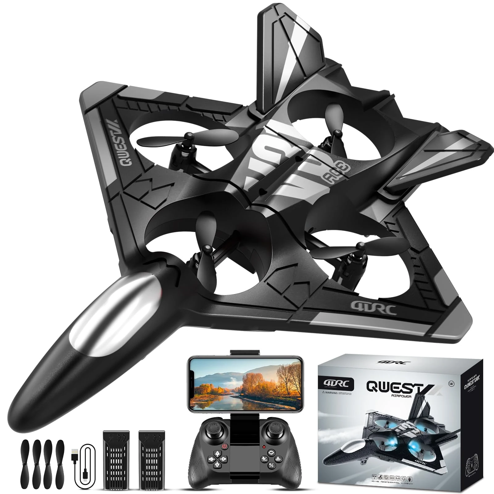 4DRC V31 RC Plane with Camera for Beginners, 2.4Ghz Foam RC Glider Plane Remote Control Aircraft Airplane with LED Lights, 360 ° Flip, 3 Speed Mode, 2 Battery, RC Fighter Jet Toys Gift for Kids Adults