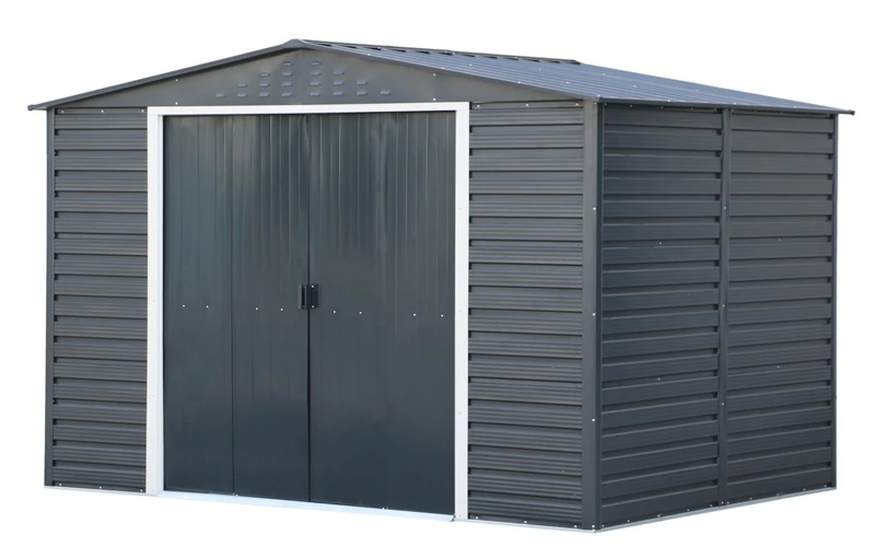 Duramax ALPINE 10 x 8 (7.82 m2) Garden Shed with Metal Base, Hot-Dipped Galvanized Steel Outdoor Shed, Strong Reinforced Roof, Maintenance-Free & Weather-Resistant Metal Storage Shed, Anthracite