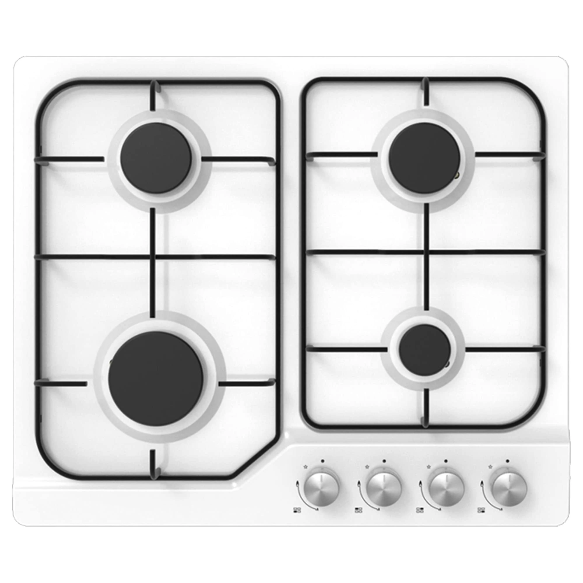 Statesman 4 Zone Gas Glass Hob, Front Dial Control, Automatic Ignition, Cast Iron Pan Support, LPG/NG Compatible, Built-in Gas Cooktop, 60 cm, White