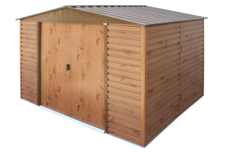 Duramax ALPINE 10 x 8 (7.82 m2) Garden Shed with Metal Base, Hot-Dipped Galvanized Steel Outdoor Shed, Strong Reinforced Roof, Maintenance-Free & Weather-Resistant Metal Storage Shed, Woodgrain
