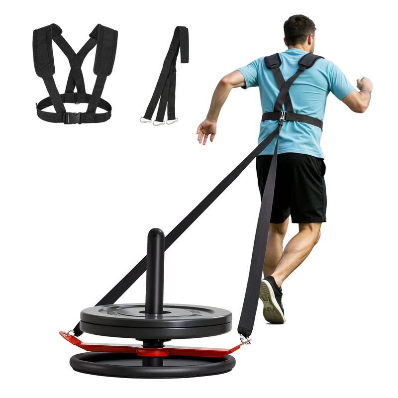 VEVOR Weight Sled, Steel Power Sled, Fitness Strength Training Sleds for Athletic Exercise Speed Improvement, Workout Fitness Equipment with Harness, Compatible with 51 mm Weight Plate, Orange & Black
