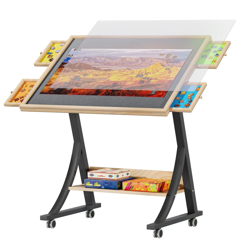 YITAHOME 1500 Piece Jigsaw Puzzle Table with 4 Drawers, Adjustable Tilting Puzzle Board with Tilt Angle & Height Adjustment, Folding Portable Jigsaw Tables with Cover & Storage Shelf, Easy to Move - Image 1
