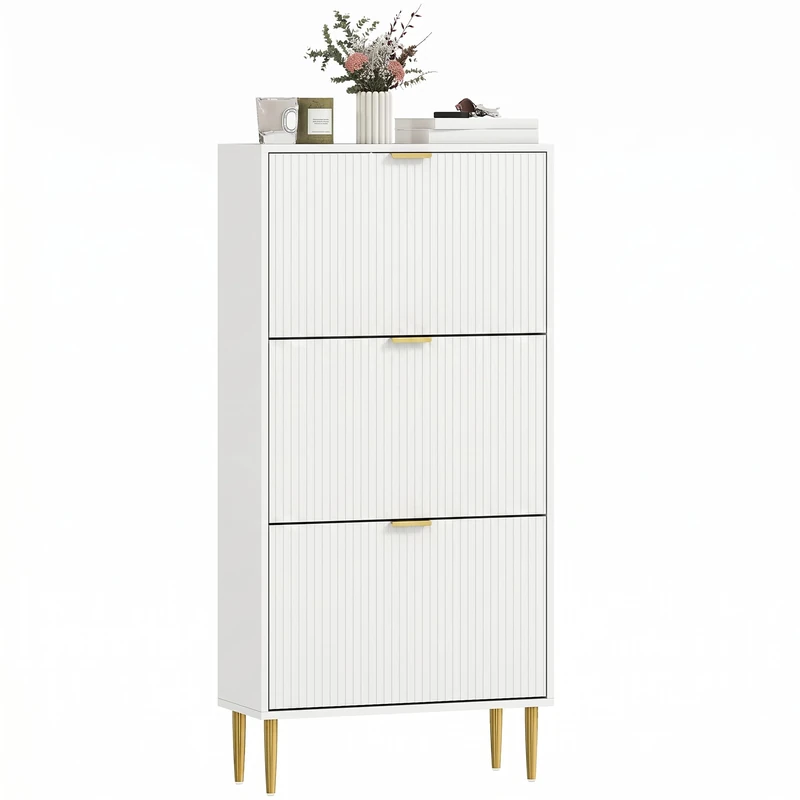 HOMCOM Narrow Shoe Cabinet with 3 Flip Drawers, 9-18 Pairs, White