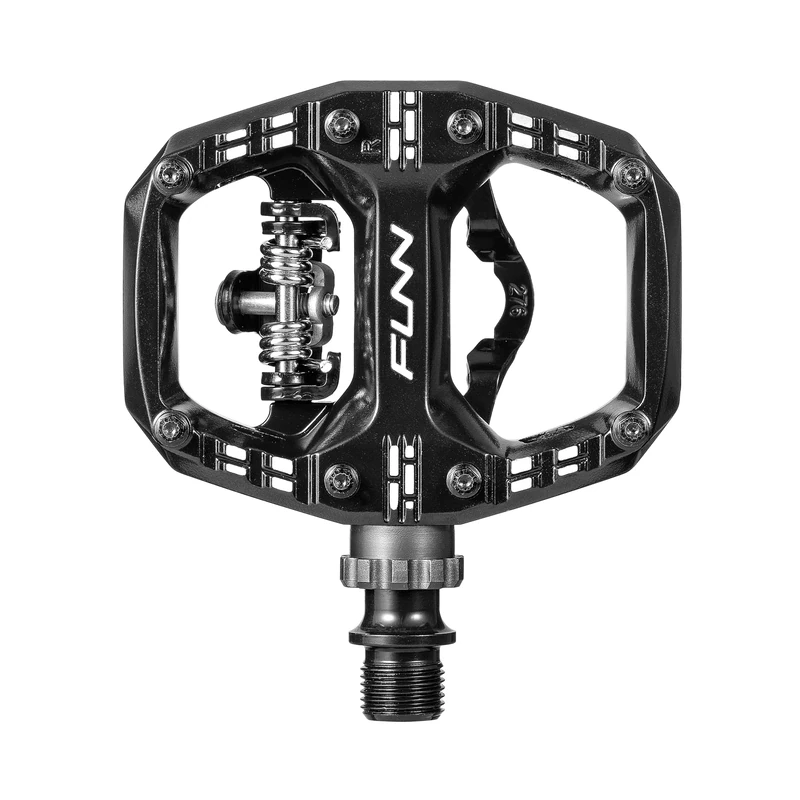 Funn Clast Clip-In Pedals with Dual Platform for MTB, Commuting, Touring, SPD-Compatible Clipless Pedal on One Side, Flat Platform on the Other (Black)