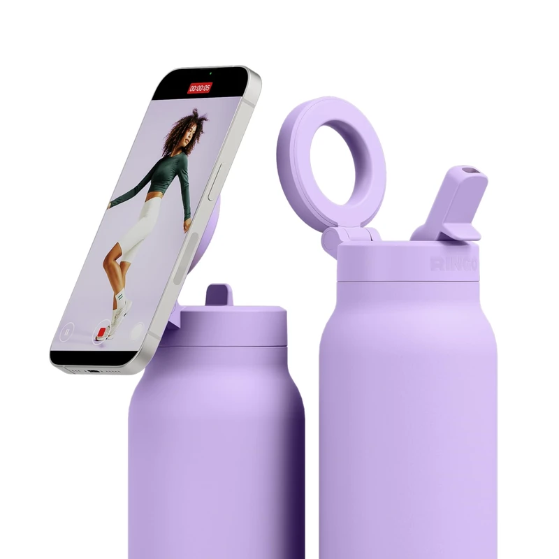 Ringo Pro Stainless Steel Water Bottle with Rotating Magnetic Holder for Smartphone, 710 ml, Lilac