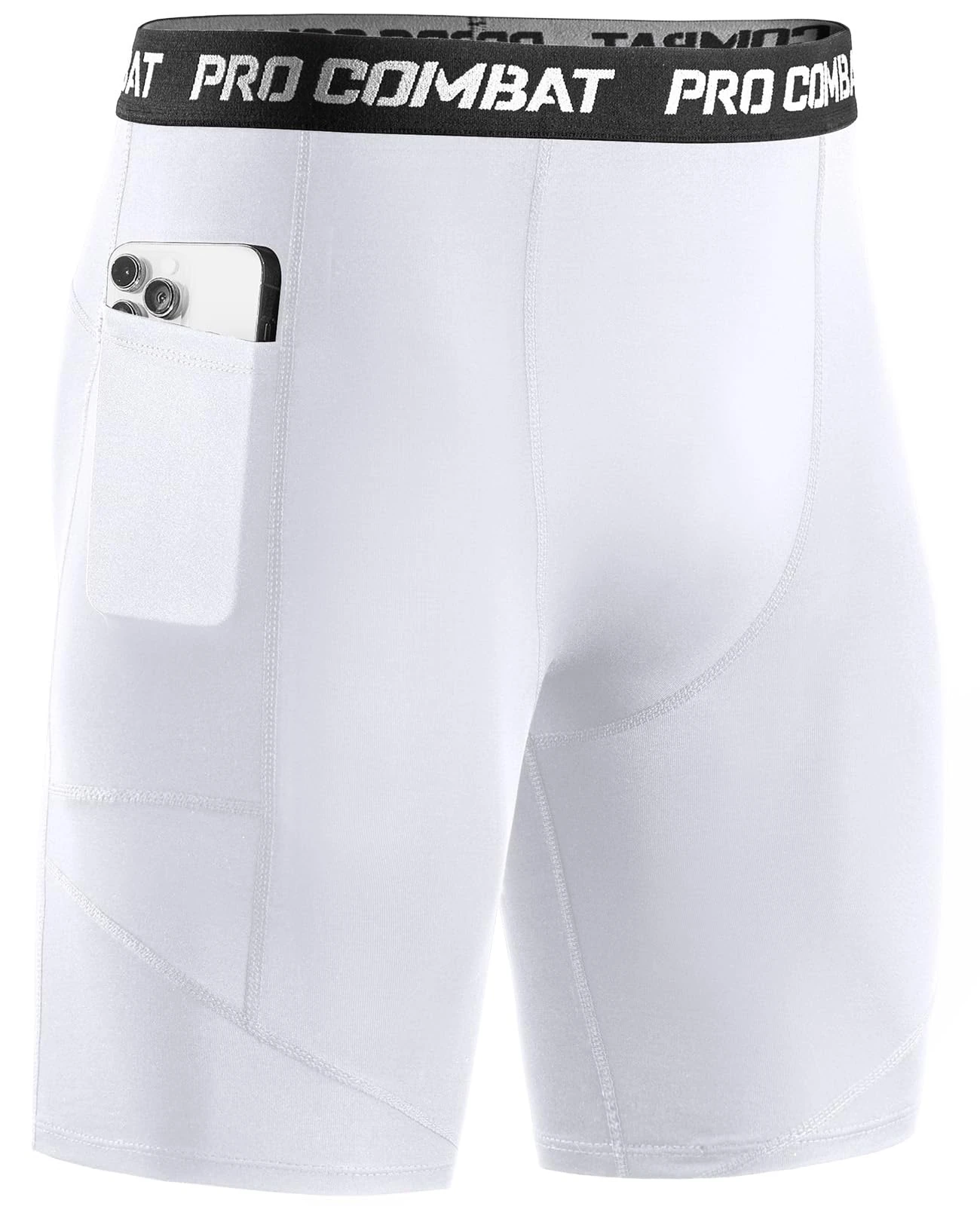 Niksa 1 Packs Compression Shorts Men Gym Running Sports Anti Chafing Underwear Base Layer Shorts Sports Undershorts Quick-Drying Fabric Men’s Workout Shorts,White, L