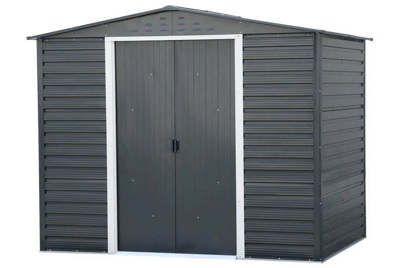 Duramax ALPINE 8 x 6 (4.79 m2) Garden Shed with Metal Base, Hot-Dipped Galvanized Steel Outdoor Shed, Strong Reinforced Roof, Maintenance-Free & Weather-Resistant Metal Storage Shed, Anthracite