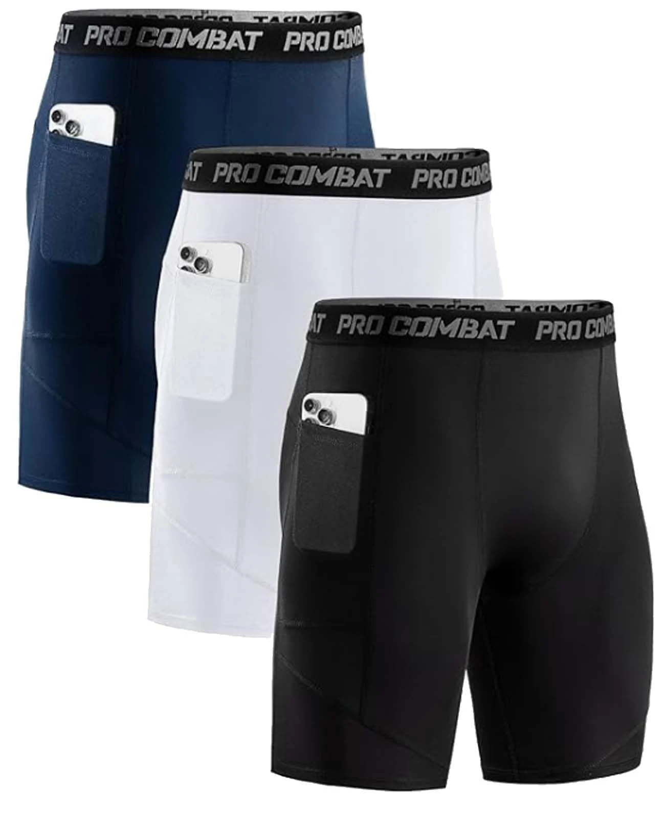 Niksa 3 Packs Compression Shorts Men Gym Running Sports Anti Chafing Underwear Base Layer Shorts Sports Undershorts Quick-Drying Fabric Men’s Workout Shorts, Black White White, L