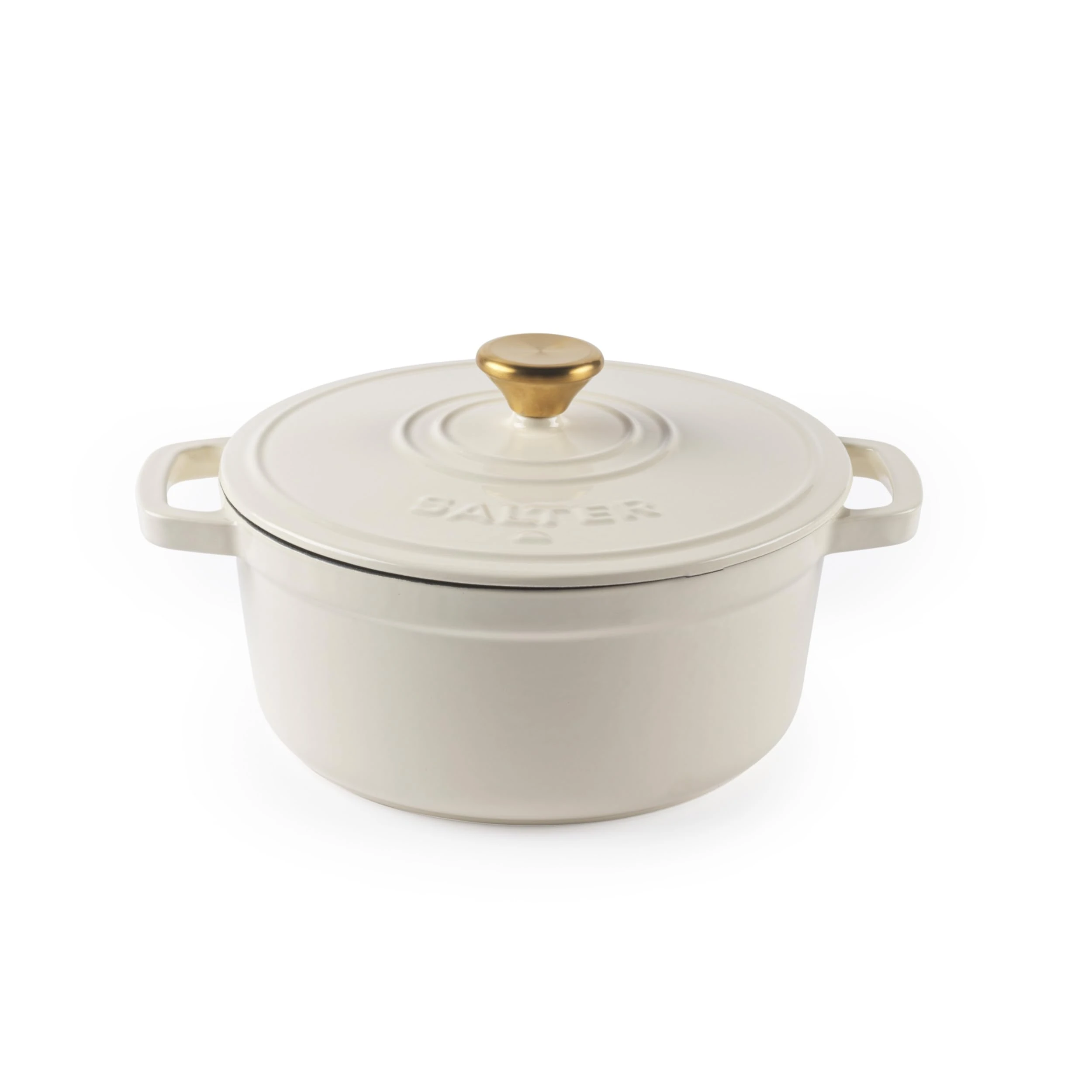 Salter Chester 24cm Cast Iron Casserole Pot – Self-Basting Lid, Dutch Oven/Stock Pot, Enamel Coated Cast Iron, Oven Safe, Suitable for All Hob Types Including Induction, 3.4L Cap., PFAS-Free, Cream