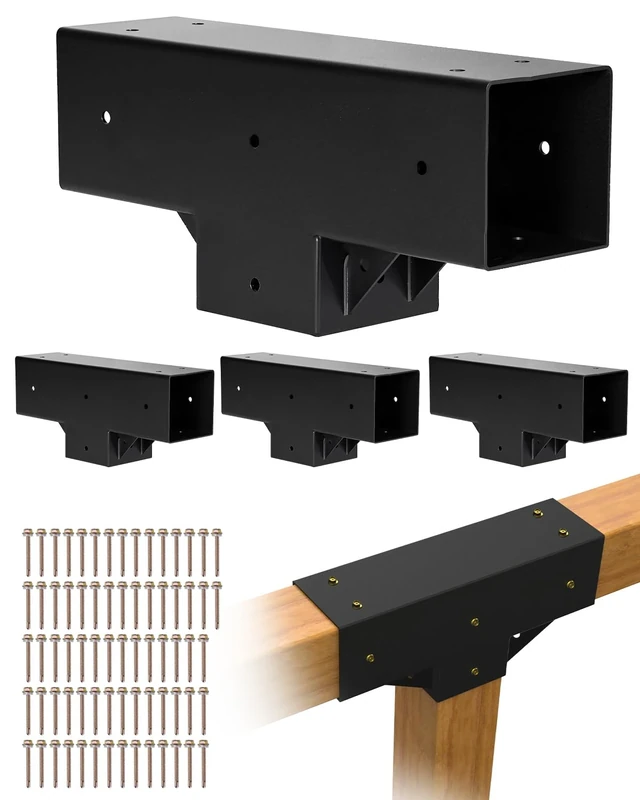 VEVOR Pergola Kit 4-Pack, T-Shaped 4x4 (Actual 3.5x3.5 Inch), 3-Way Pergola Brackets DIY Woodworking Gazebo Bracket Kit with Screws for 3.5x3.5 Inch Wood Beams in Actual Size for Outdoor Party Banquet