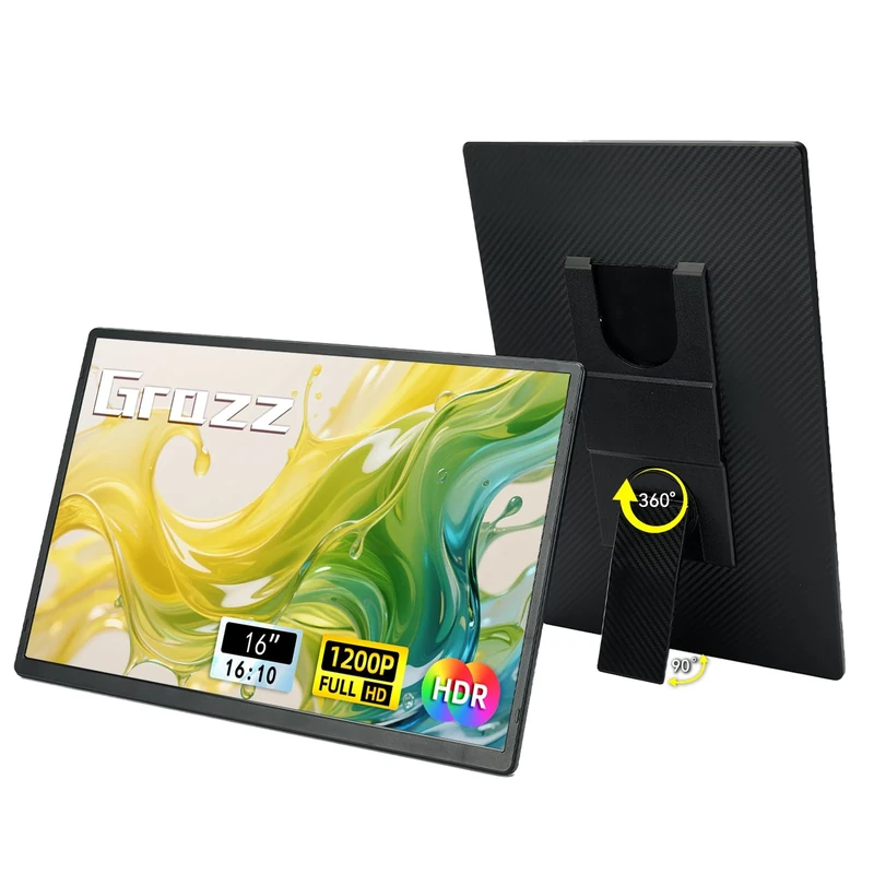 Grazz Portable Monitor for Laptops - 16 inch Portable FHD 1200P IPS Extended Dual Triple Monitor for Laptops Compatible with Windows Mac Travel Work