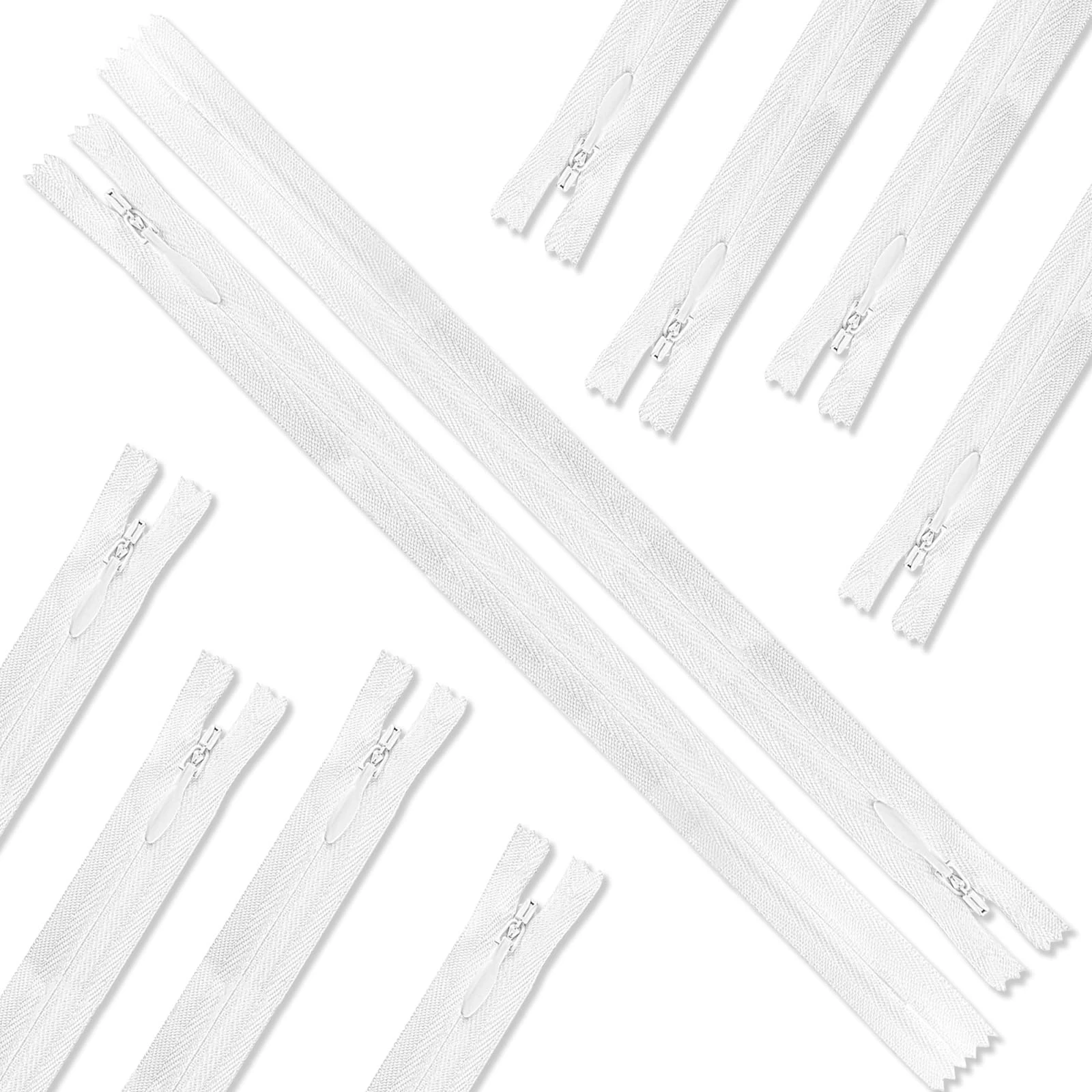 10Pcs Invisible Zips for Sewing, 40 cm/16 Inch White Zips, #3 Nylon Closed-Ended Concealed Zipper, Zip Fixer for Tailor Sewing Tools Craft Dressmaking Pillows Cushions Skirts Clothes Bags Pants
