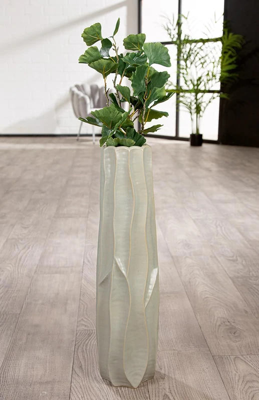 GILDE Fortuna Ceramic Vase Matte Green 63 cm High 18 cm Diameter with Pattern