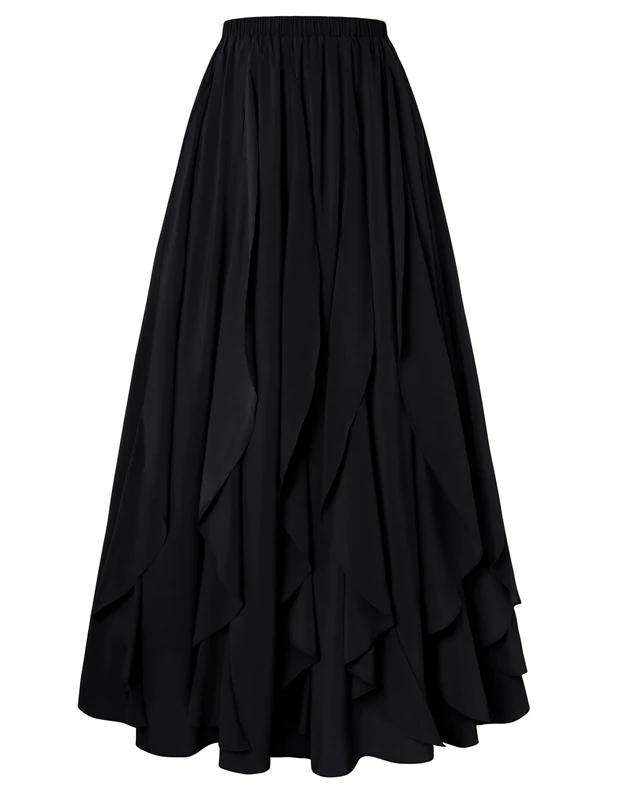 SCARLET DARKNESS Black Ruffle Skirts for Women UK Medieval Costume Maxi Skirt A-Line Elastic Waist Vintage Pirate Skirt S