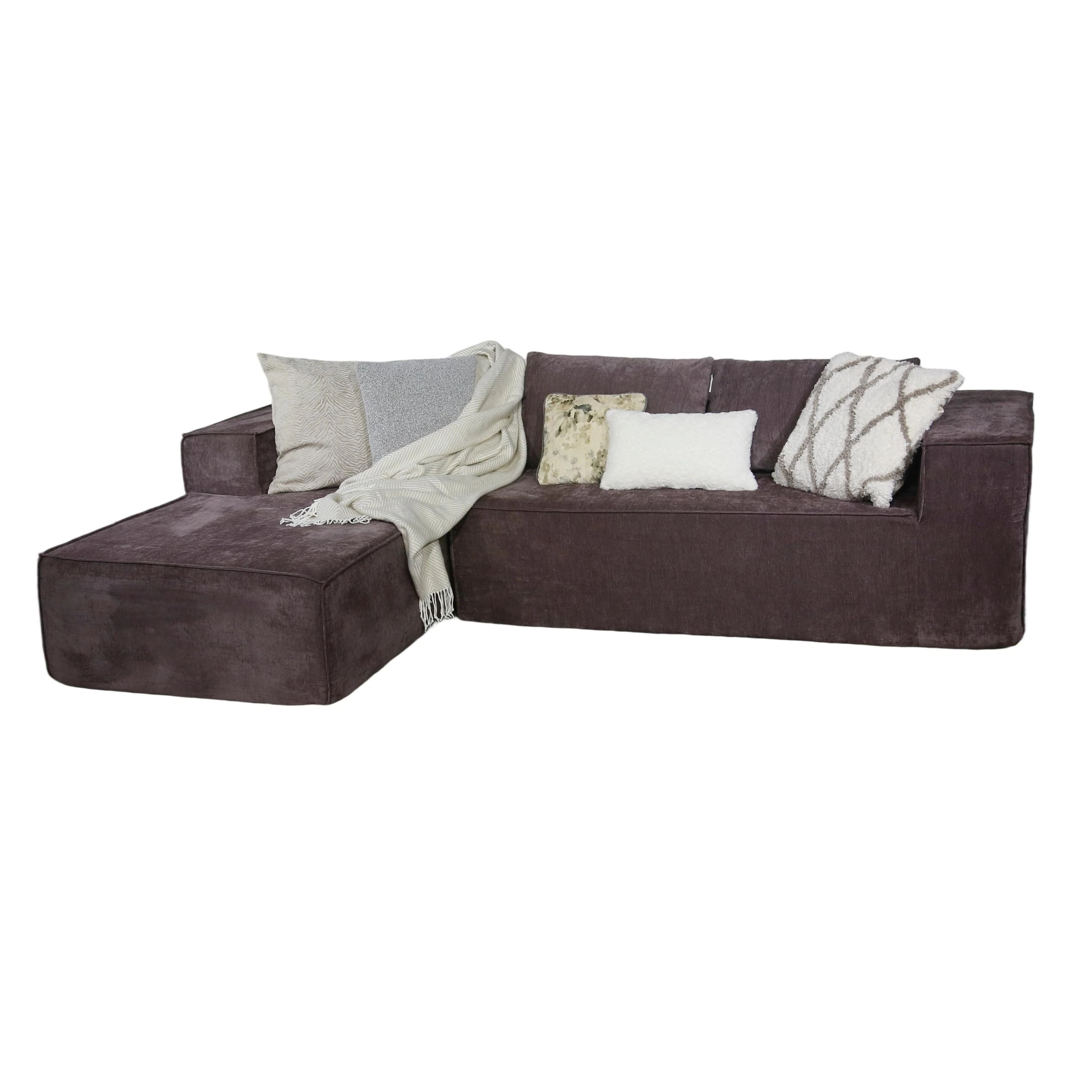 WPHOME YY16-22 Wine purple, Modern L-shaped Convertible Sofa Bed with chaise lounge, Soft Fabric Couch for small spaces and guest rooms