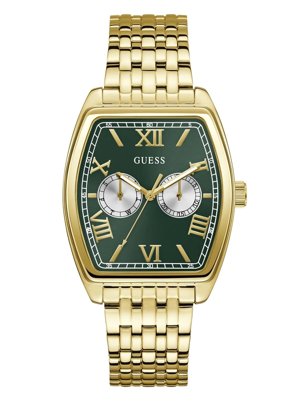 Guess Gabriel GW0975G2 Men's Quartz Analogue Stainless Steel Watch 38 mm Stainless Steel Bracelet Gold 3 Bar Dial Colour: Green Dial Date Display Luminous Hands