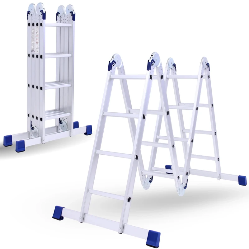 Multi-Purpose 6 IN 1 Aluminium Combination Ladder - Heavy Duty 15.4ft (4.7m) Tall Step Ladder with Locking Hinges, 4 x 4 Steps, Anti-Slip Feet, Lightweight & Portable – Max Load 330.6 lbs (150 kg)