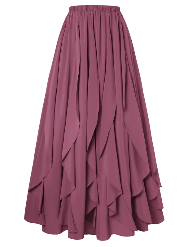 SCARLET DARKNESS Purple Ruffle Skirts for Women UK Medieval Costume Maxi Skirt A-Line Elastic Waist Flowy Vintage Pirate Skirt S