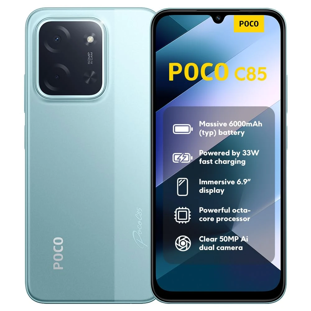 XIAOMI POCO C85, Smartphone 6+128GB, 6.9" 120Hz Display 7.99mm Design, MediaTek Helio G81-Ultra Octa-core, 50MP AI dual camera, 6000mAh, Green, Charger Not Included