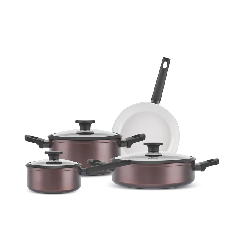Karaca Ceramica Iconic Bronze 7-Piece Pots and Pan Set Non Stick, Induction Cookware Set, Ceramic Frying Pan & Cooking Pots, Dishwasher Safe