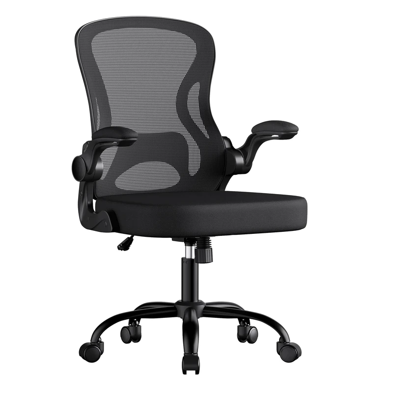 SONGMICS Ergonomic Office Chair, Mesh Swivel Desk Chair with Lumbar Support, Rocking Function, Flip-Up Armrests, for Home Office, Bedroom, Black OBN042BH03