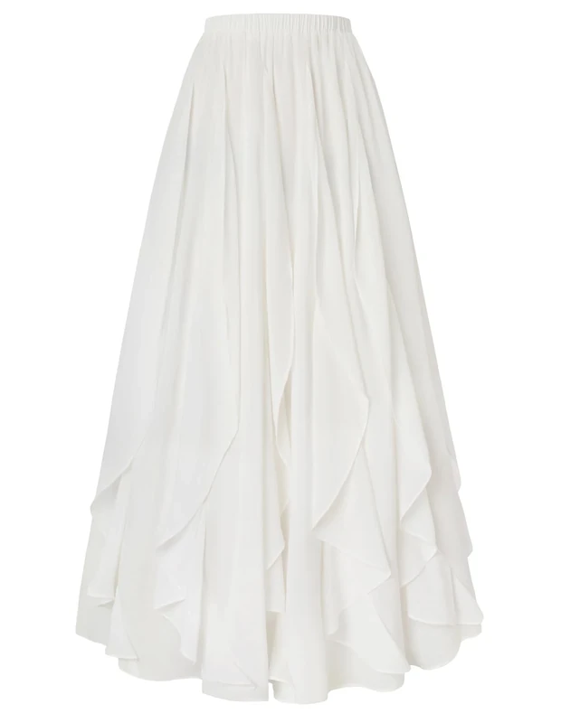 SCARLET DARKNESS Women's Skirts White Ruffle Maxi Skirt A-Line Eleagnt Victorian Pleated Long Skirt for Halloween Party M