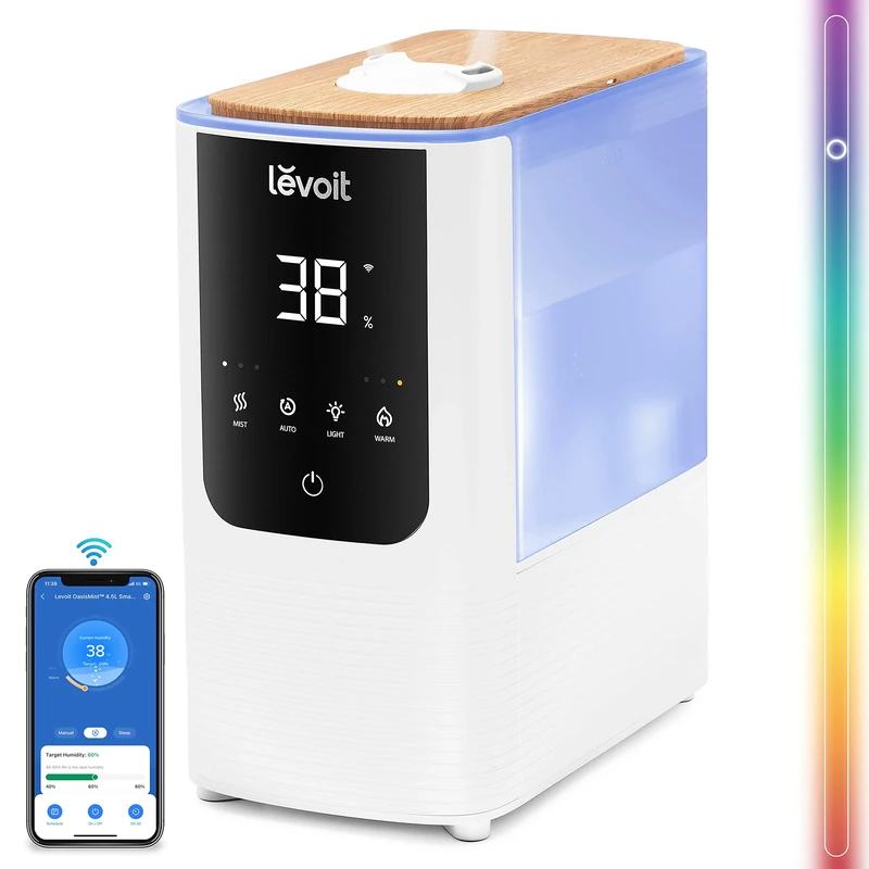 LEVOIT Humidifier for Bedroom Home, Smart Warm and Cool Mist Air Humidifier for Large Room, Auto Customized Humidity, Custom Light, Easy Top Fill, Essential Oil, 26dB Quiet, Voice Control, White
