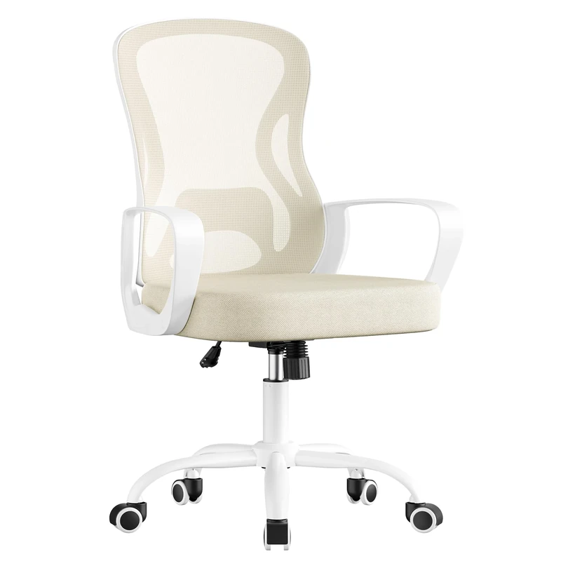 SONGMICS Ergonomic Office Chair, Mesh Swivel Desk Chair with Lumbar Support, Rocking Function, Armrests, for Home Office, Bedroom, Cappuccino Beige and Cloud White OBN043LH03