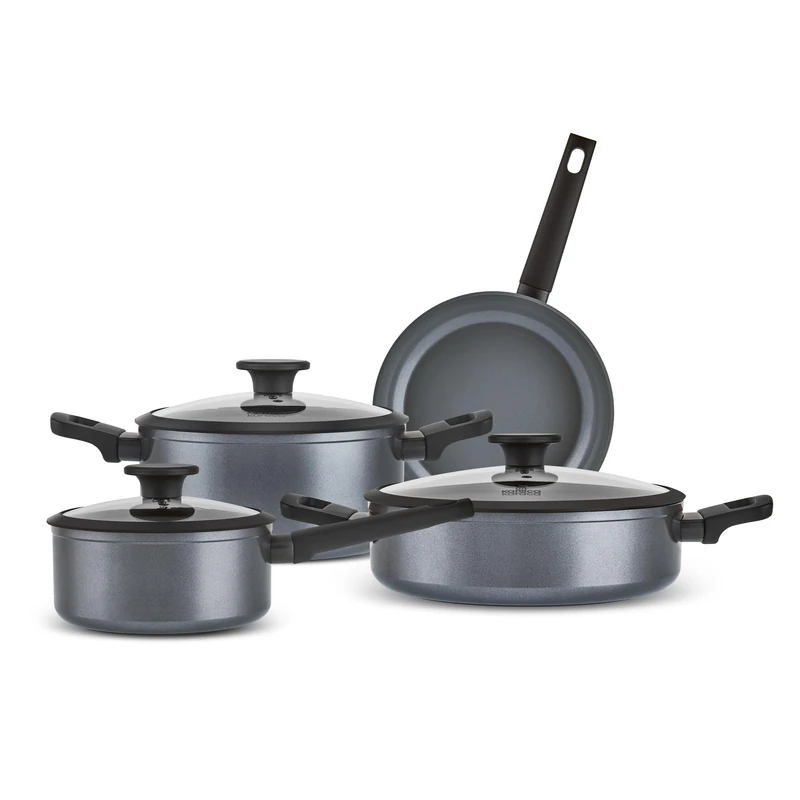 Karaca Ceramica Iconic Grey 7-Piece Pots and Pan Set Non Stick, Induction Cookware Set, Ceramic Frying Pan & Cooking Pots, Dishwasher Safe