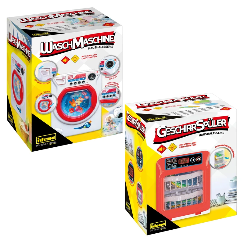 Idena 90377-Dishwasher and Washing Machine with Light and Sound Effects, Children's Play with Many Functions and Accessories, Multicoloured, One Size Berlin 90377