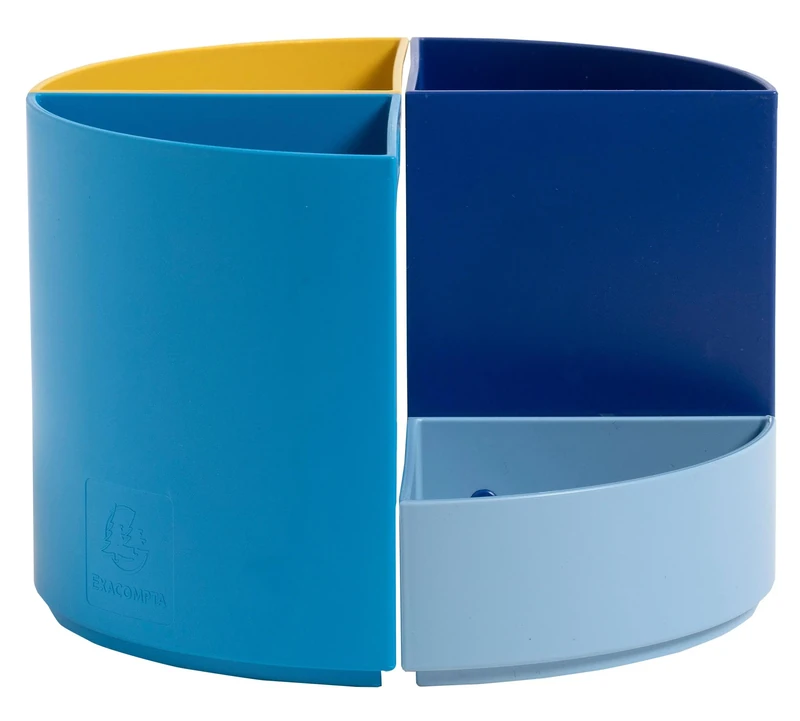 Exacompta - Ref 68202D - Box of 3 modular pencil pots THE QUARTER Bee Blue - quarters in navy blue, saffron, light blue, turquoise - to combine together - 12 x 12 x 8.5 cm