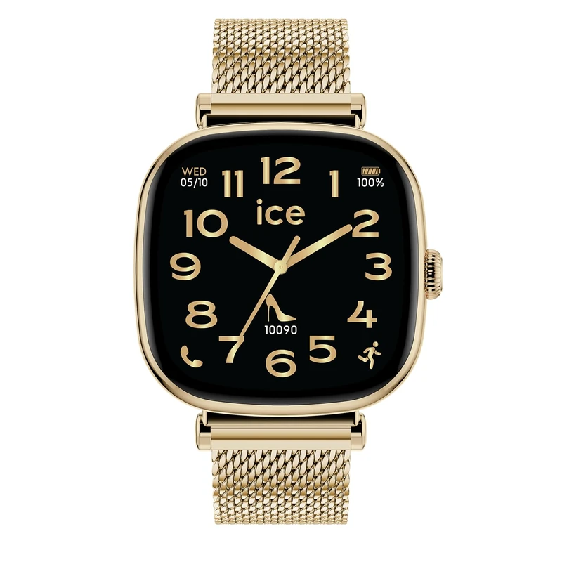 ICE-WATCH - ICE smart 2.0 Gold Milanese - Square gold smartwatch for women with stainless steel strap - 025234 (1.70 inches)