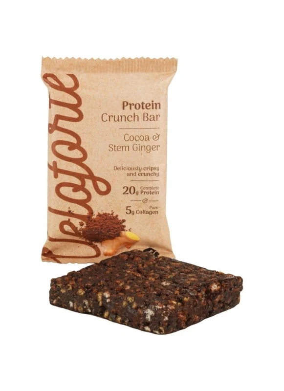 Veloforte Protein Crunch Bar, Cocoa & Stem Ginger, 20g Complete Protein, 5g Collagen, 100% Natural (14 Pack)