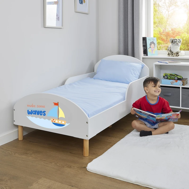 Liberty House Toys Kids Toddler Bed, Make Some Waves, H68 x W74 x D144cm, White