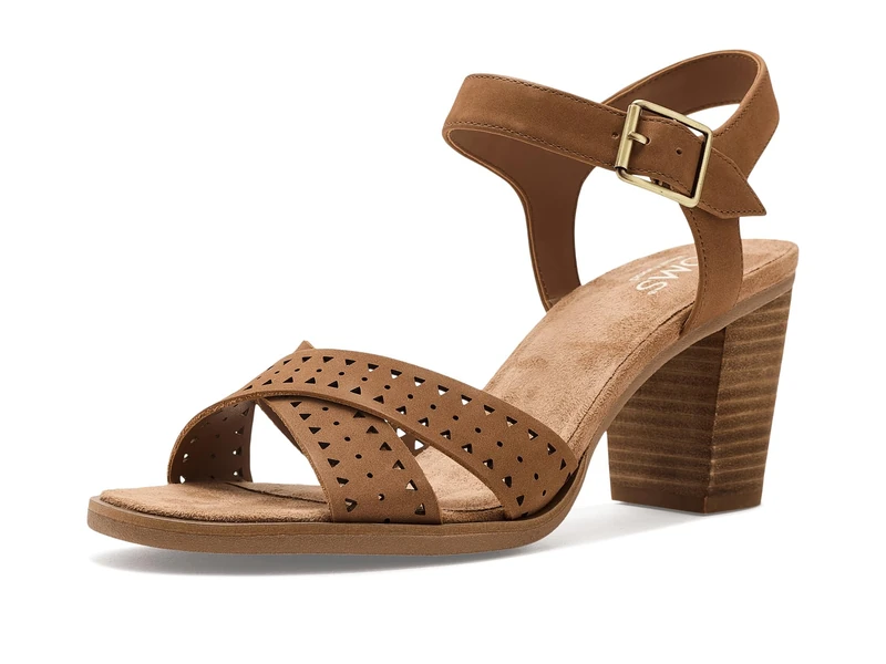 TOMS Women's Majorca Ankle Strap Heeled Sandal, Brown Sugar Nubuck Leather-Perf, 10 UK