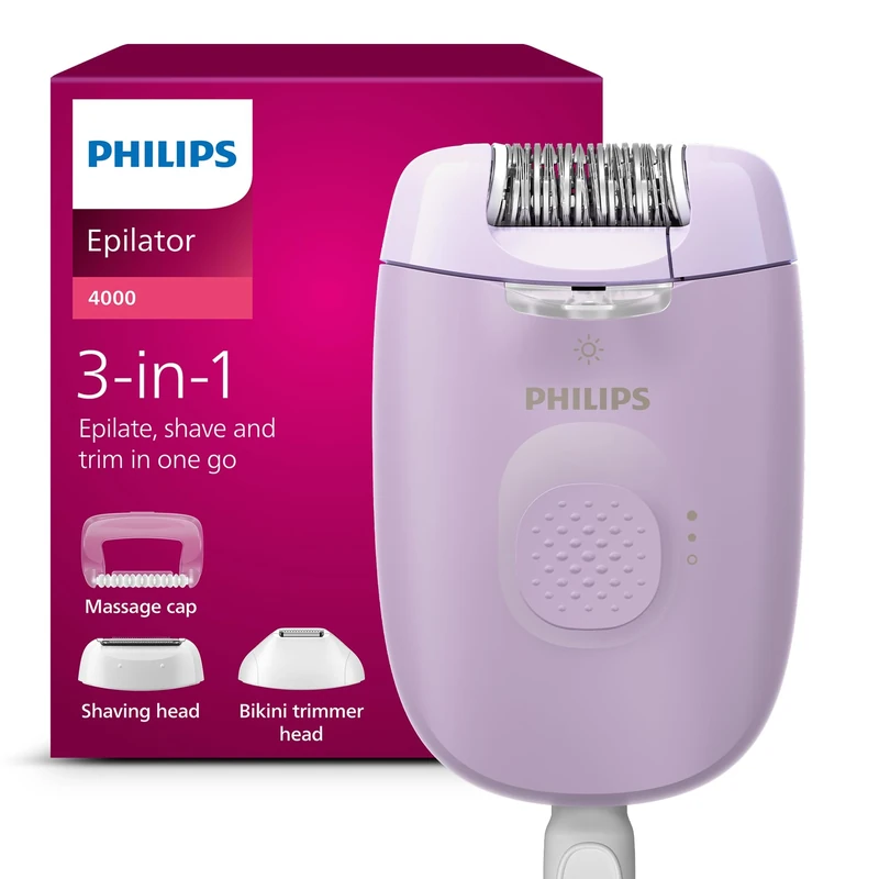 Philips Epilator Series 4000, Corded Epilator for Body and Bikini, Epilate, Shave and Trim, Hair Removal Device for Women, Model BRE257/00