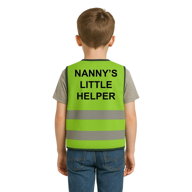 Step Ahead Kids Hi-Vis Safety Infant Vest – High Visibility Reflective Waistcoat for Children Boys & Girls Safety Vest with Back Side Custom Print (NANNY'S LITTLE HELPER, GREEN, 1-2 Year)
