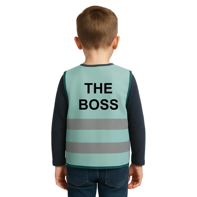 Step Ahead Kids Hi-Vis Safety Infant Vest – High Visibility Reflective Waistcoat for Children Boys & Girls Safety Vest with Back Side Custom Print (THE BOSS, AQUA, 2-3 Year)