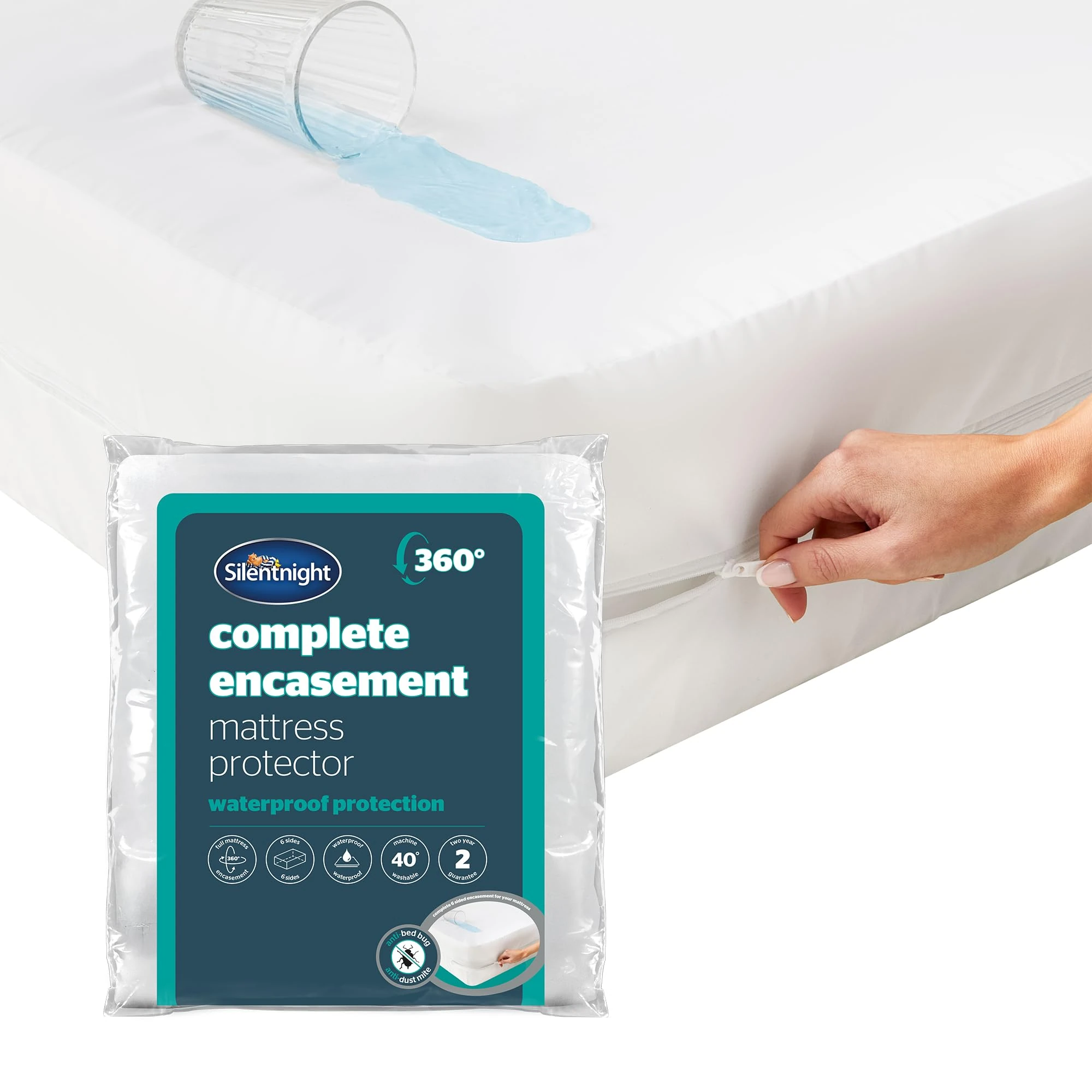 Silentnight Complete Encasement Waterproof Mattress Protector - 30cm Deep Zip Protection Against Allergens & Spillages For a Fresh Hygienic Bed - Quiet Rustle Free - Hypoallergenic & Washable, Double