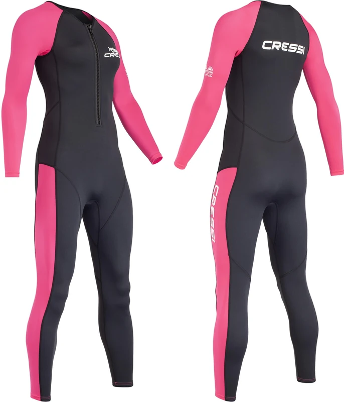 Cressi Wahoo Lady Monopiece Wetsuit Black/Pink 2mm XXL/6 - Women's One Piece Wetsuit in Soft Neoprene1.5/2mm and Elastane Perfect for Various Water Activities, Black/Pink, XXL/6