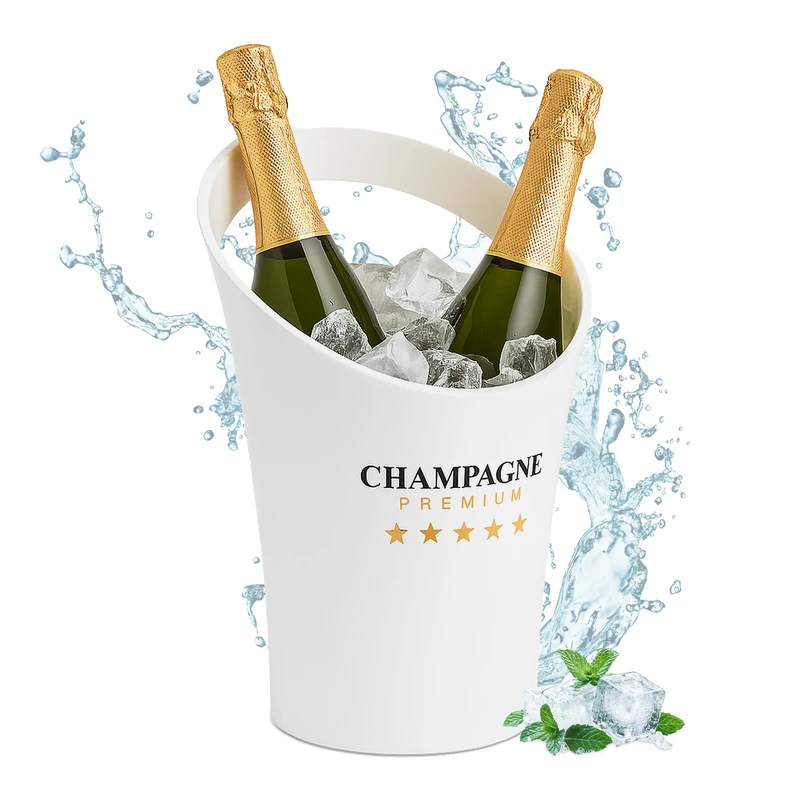 Relaxdays Ice Bucket, Champagne Cooler, for 2 Bottles, HWD: 29.5 x 21.5 x 23.5 cm, Wine Chiller, for Parties, White