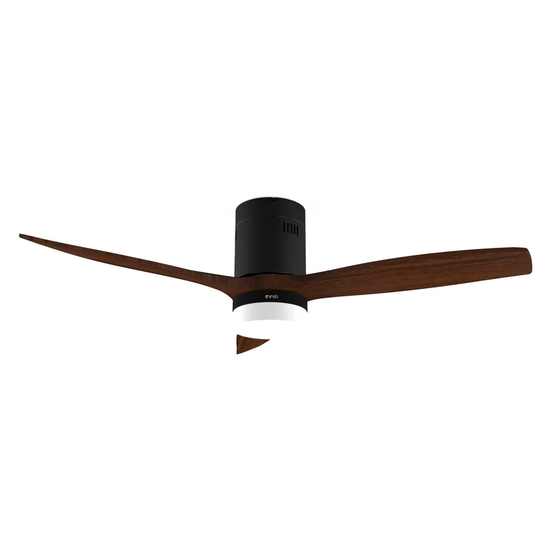 EVVO Ceiling Fan V552 Dark Wood 132 cm (52"), LED Light 3 Tones, Motor 40W DC Quiet, White Blades, Remote Control, Winter/Summer Mode, Timer