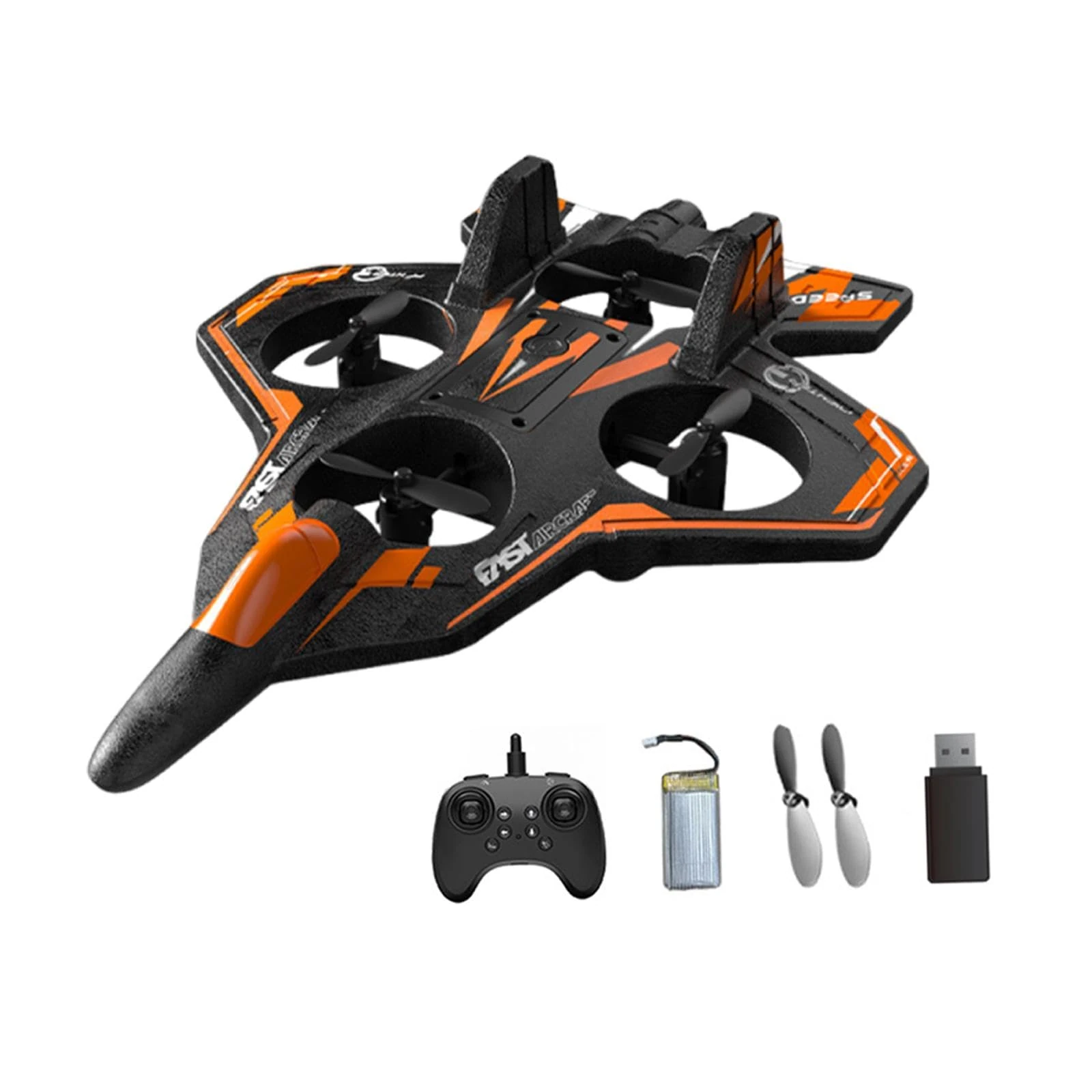 Fenteer Foam Remote Control Airplanes Remote Control Plane Helicopter Altitude Hold Roll Outdoor Flying Toy with Light for 8-16, D orange